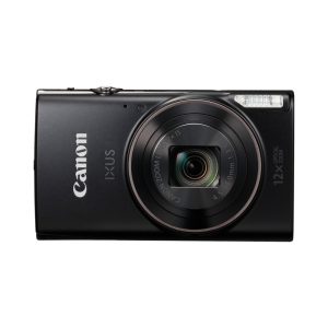 Canon IXUS 285 HS A Point & Shoot Camera - Black Front view with lens extended.