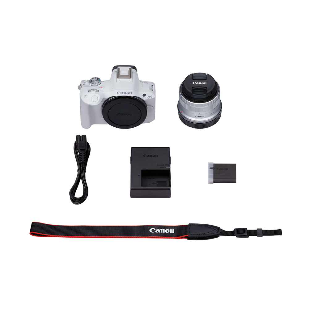 Canon EOS R50 + RF-S 18-45mm Mirrorless Camera - Box Content - White