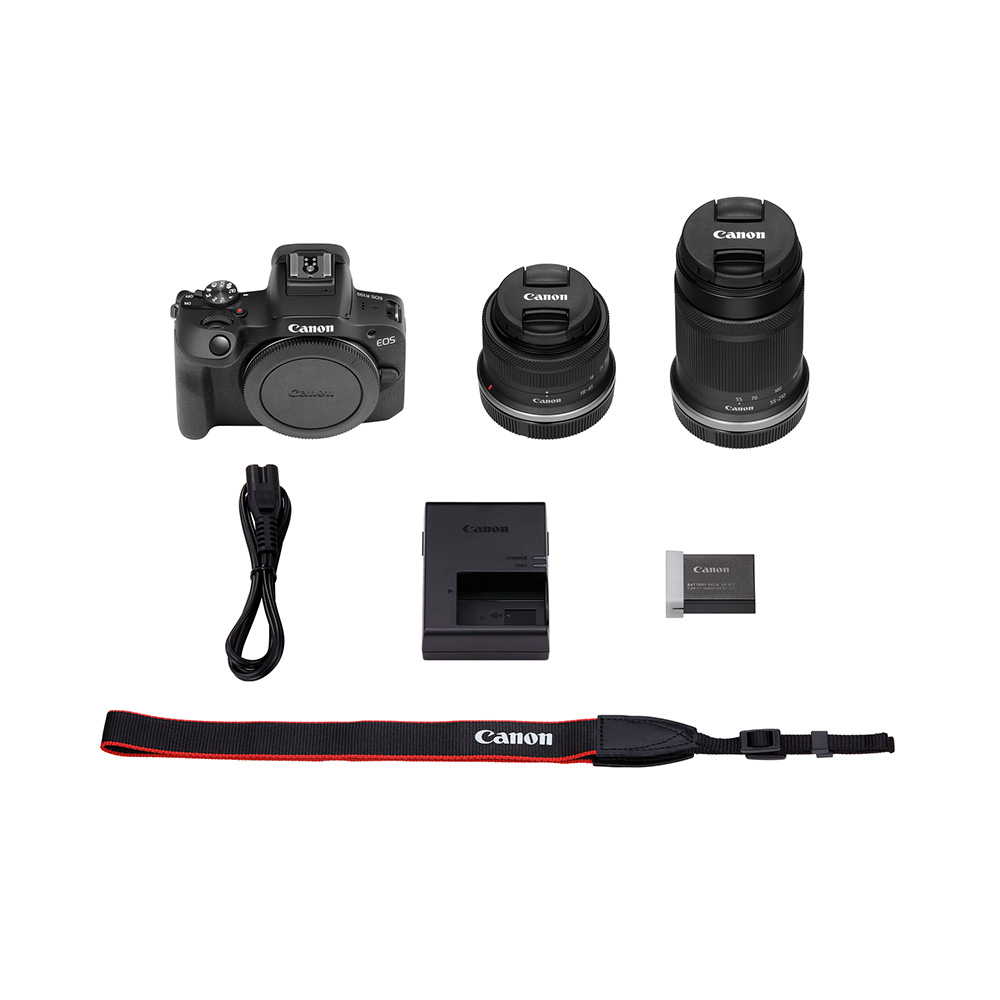 Canon EOS R100 + RF-S 18-45mm + RF-S 55-210mm - Kit contents