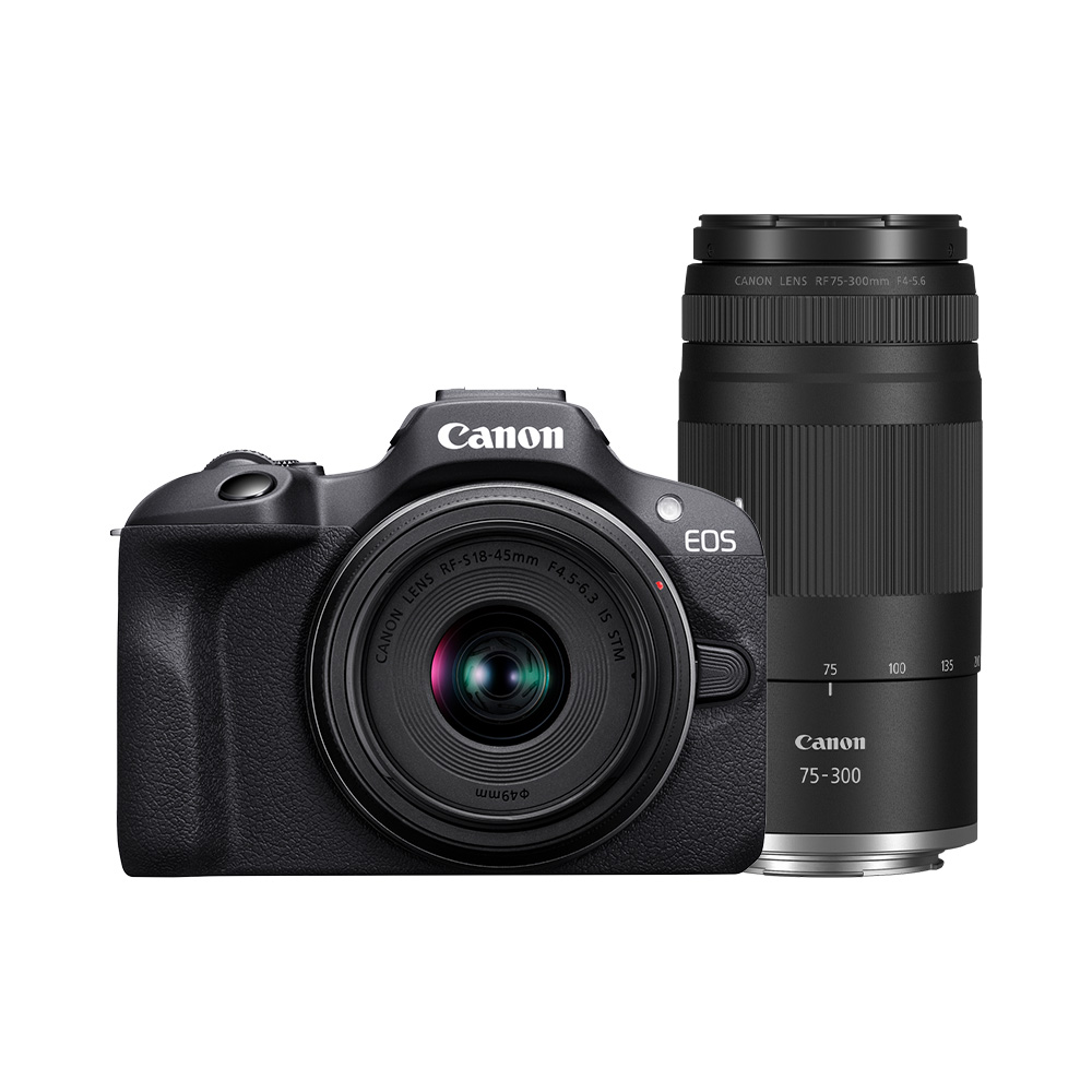 Canon EOS R100 + RF-S 18-45mm + RF 75-300mm telephoto kit