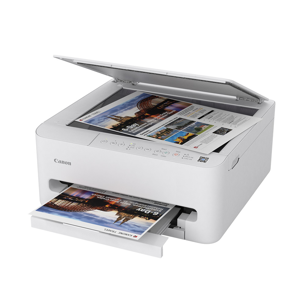 Canon PIXMA TS4150i Multi-Functional Printer - Scanner open, tray out with print and original
