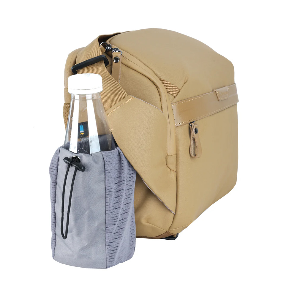Vanguard VEO Metro S7L Beige Shoulder Bag - Side view with water bottle