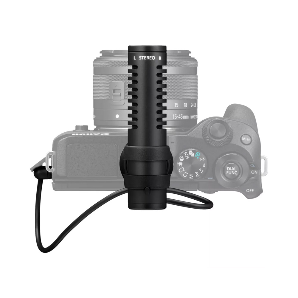 Canon DM-E100 Stereo Microphone - Top view on camera